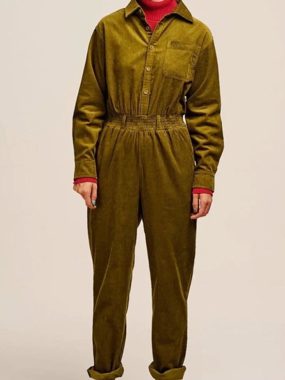 Lucy & Yak Carmen Jumpsuit Olive Green UK 12 / US 8 EUC Organic Cotton